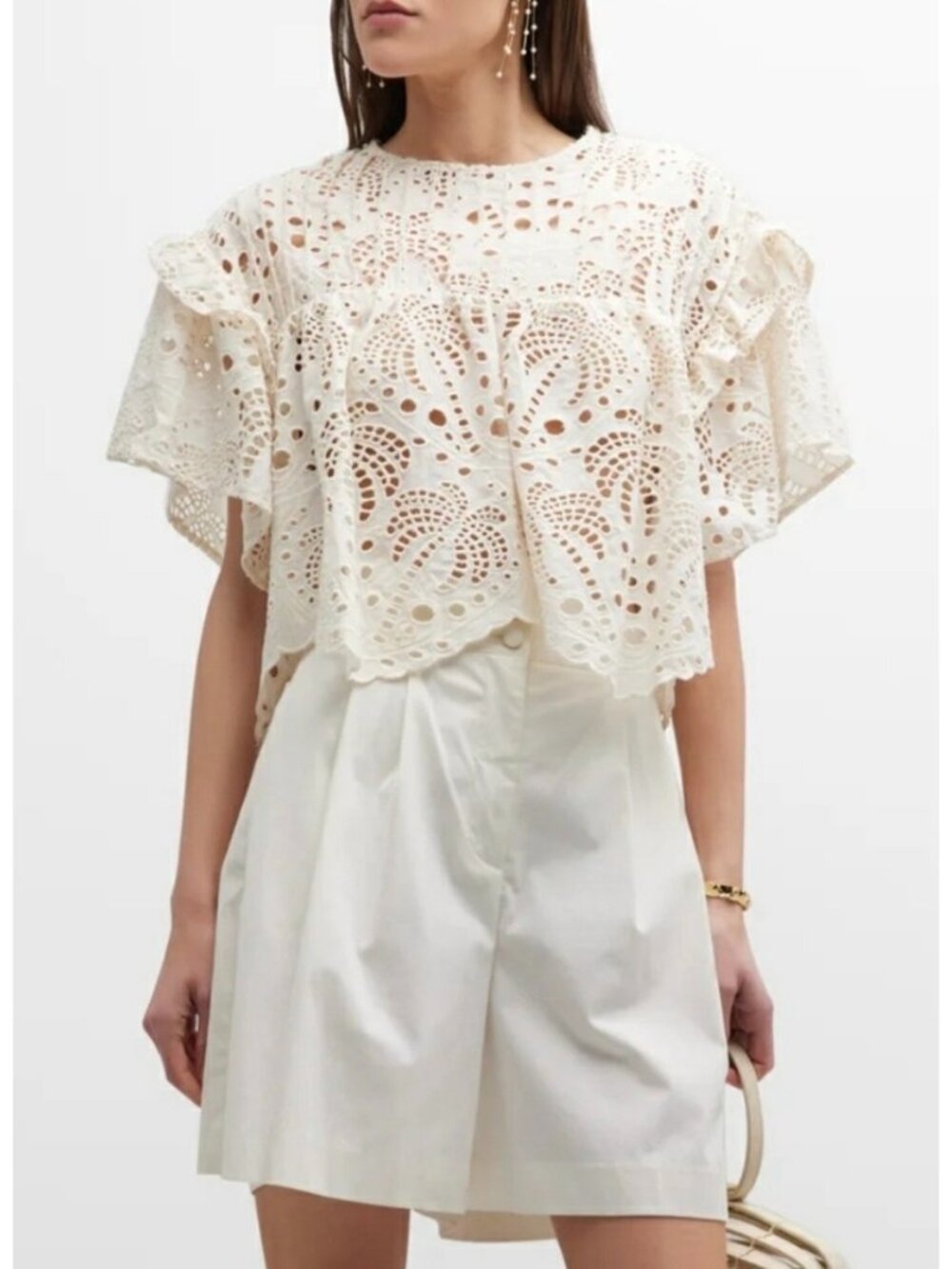 Farm Rio NEW $185 Palm Tree Richelieu Lace Blouse Medium - Picture 4 of 10